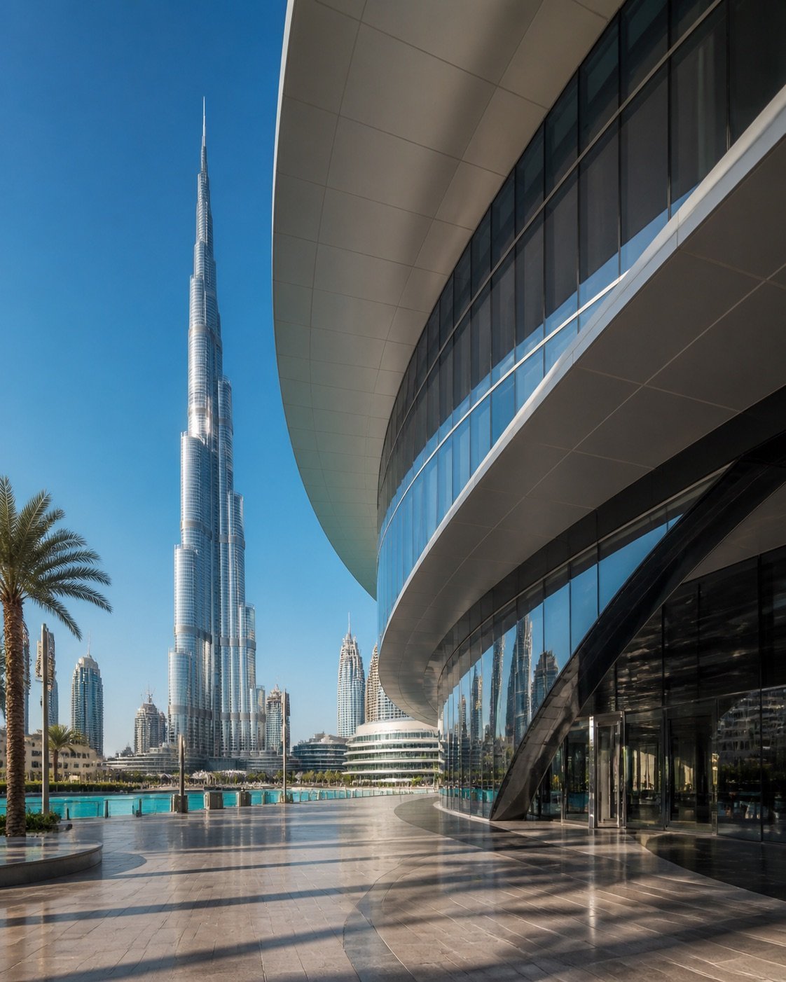 Contemporary Downtown Dubai architecture with the Burj Khalifa